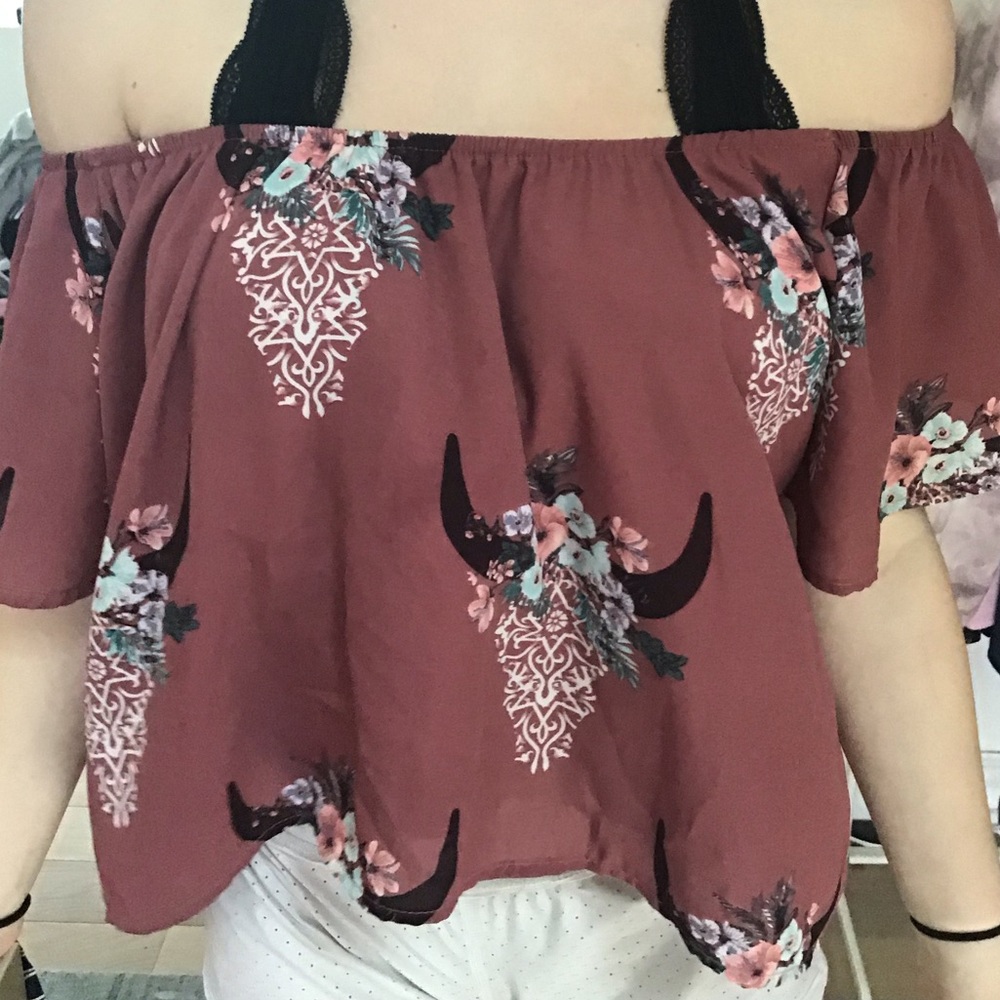 Pink floral off the shoulder shirt